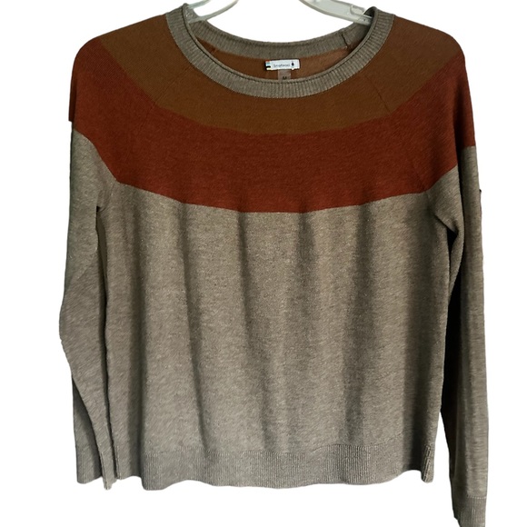 SMARTWOOL EDGEWOOD COLORBLOCK CREW SWEATER Orange Grey Wool Sweater Medium - Picture 2 of 4